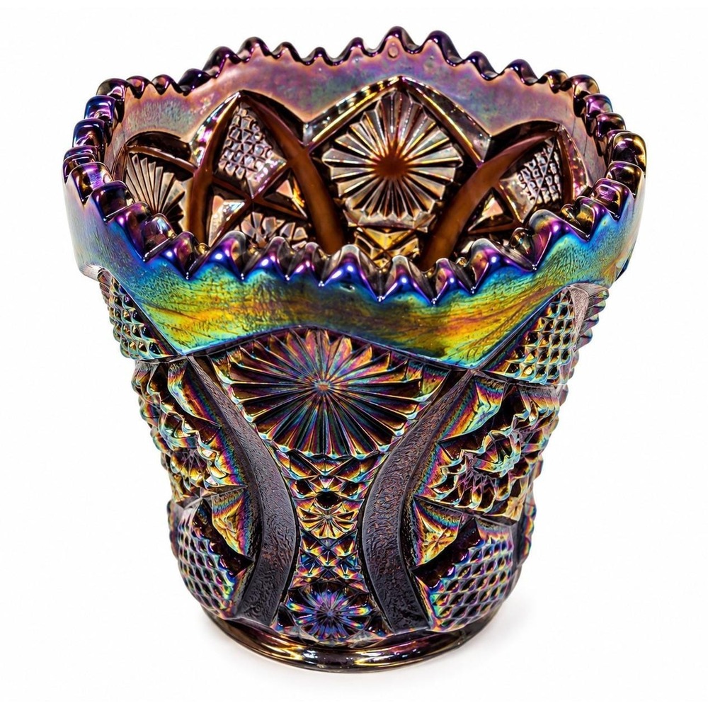 Imperial Glass Octagon Amethyst Carnival Glass Toothpick Holder Vintage